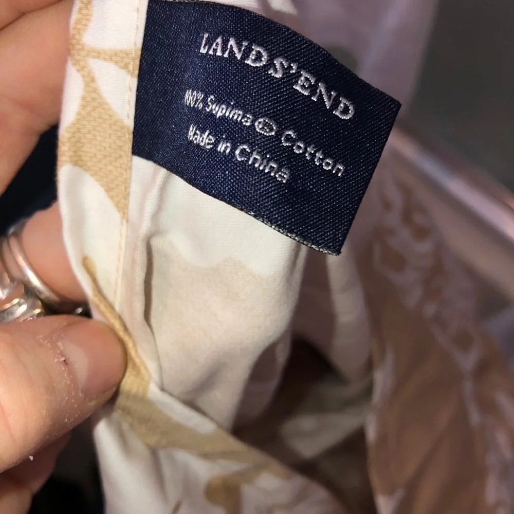 Lands’ end pair khaki and white floral print polished cotton queen pillow sham